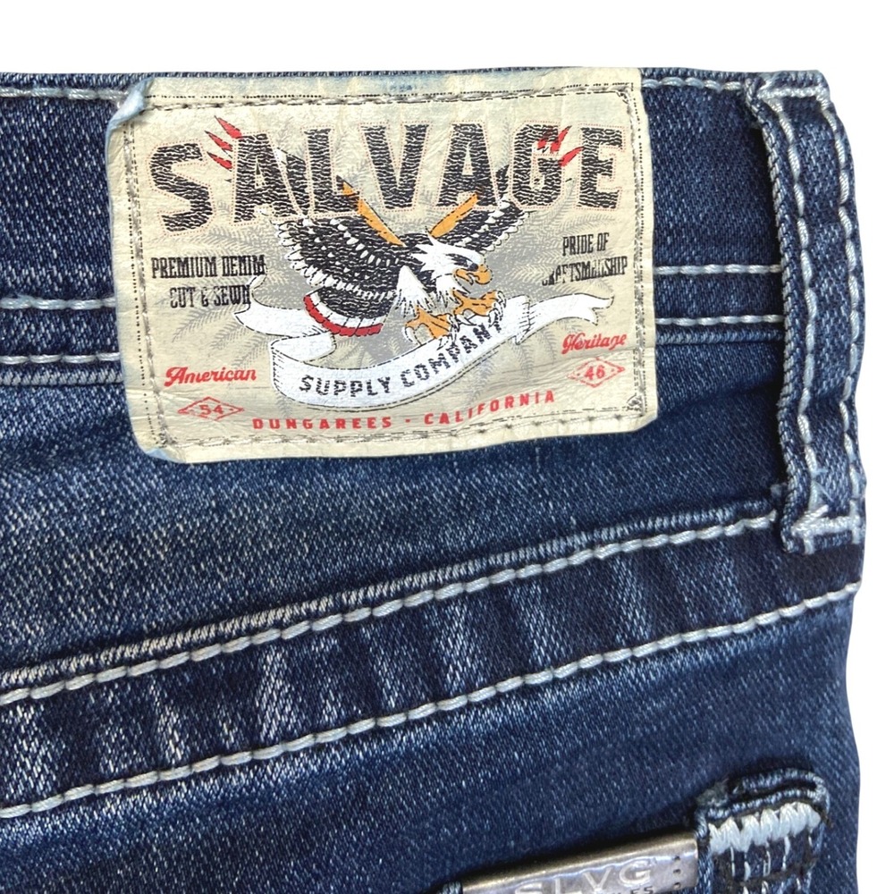 Salvage Supply Co Jeans Boys 14 Dark Wash Excellent Embroidered Thick Stitch - Picture 4 of 15